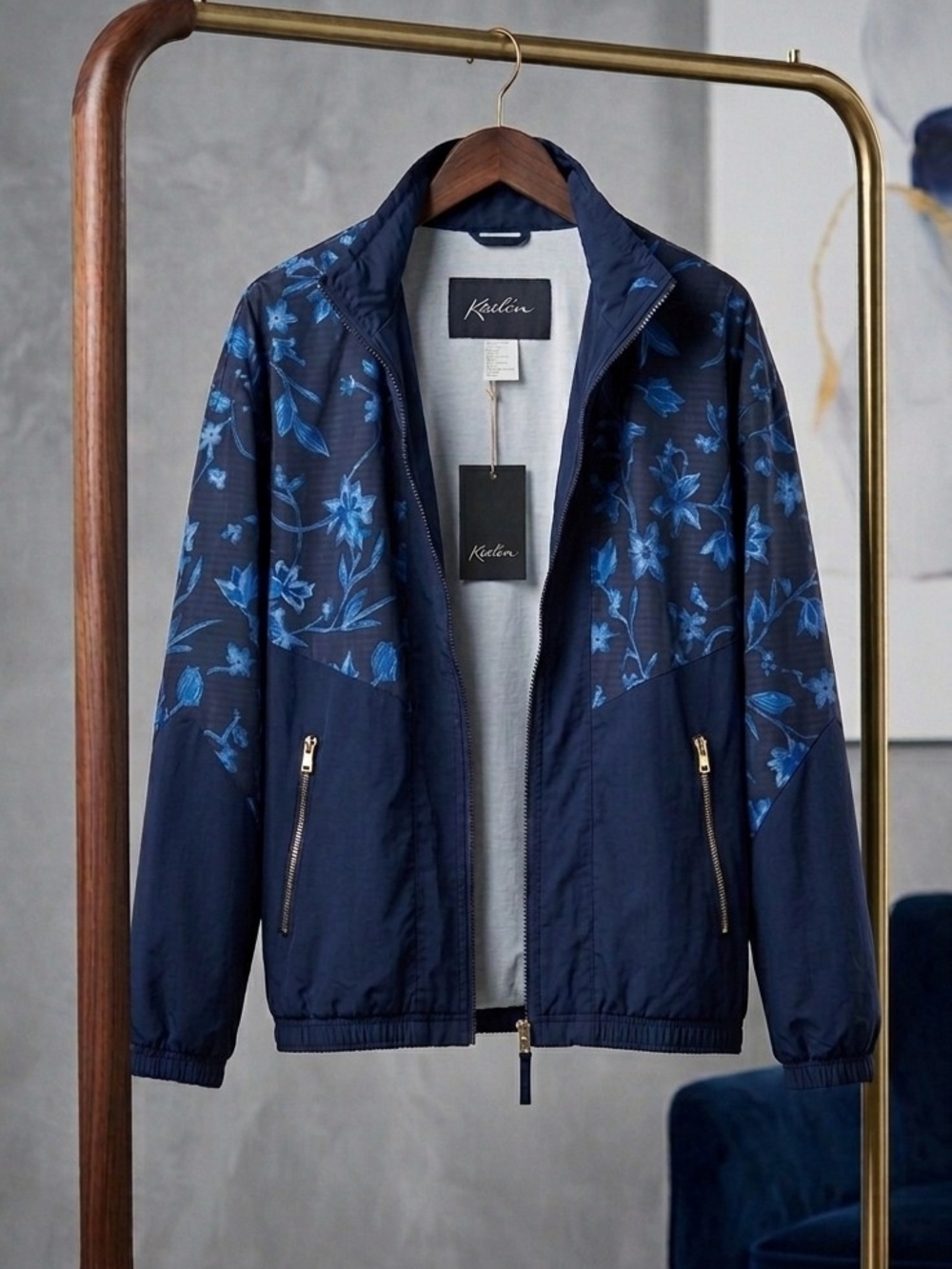 Men's Navy Blue Floral Lightweight Jacket
